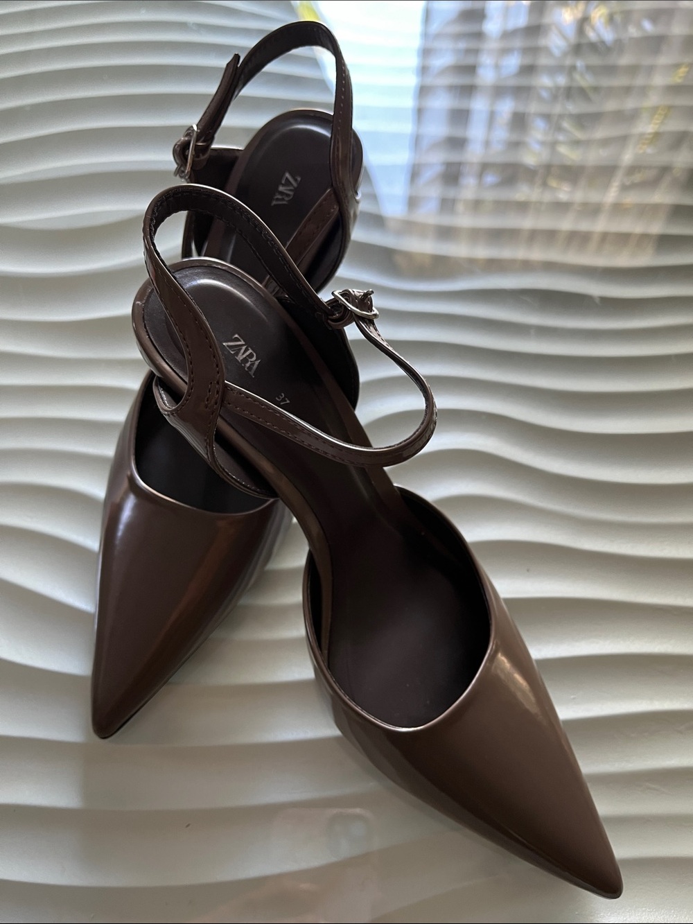 Zara Dark Brown Pointed Toe Ankle-Strap Pumps
